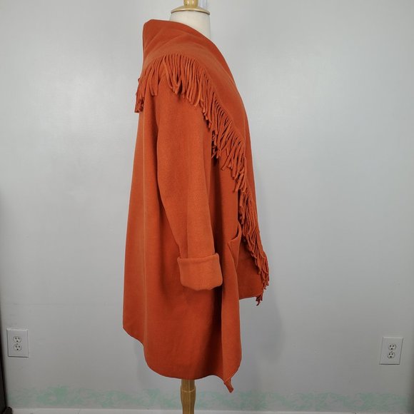 Woman Within Terracotta Fringe Detail Open Front Jacket Shrug Size 1X (22/24) - Picture 7 of 14